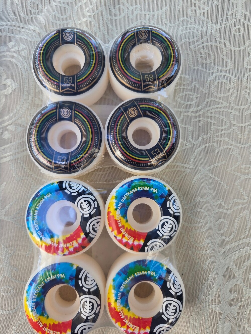 Element 53mm & 52mm White Skateboard Wheels - Rainbow and Black Designs